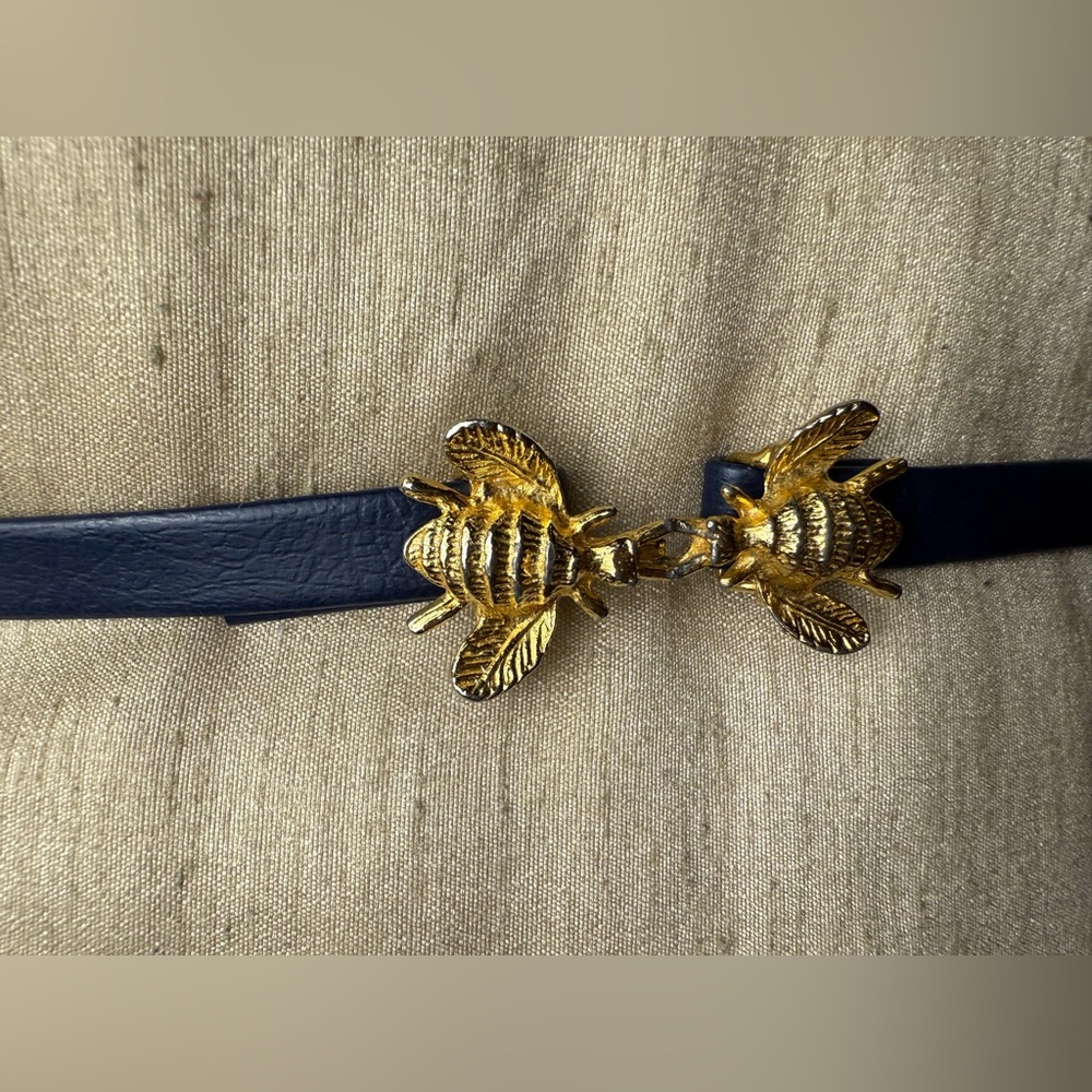 Navy Belt with Gold Bee Buckle